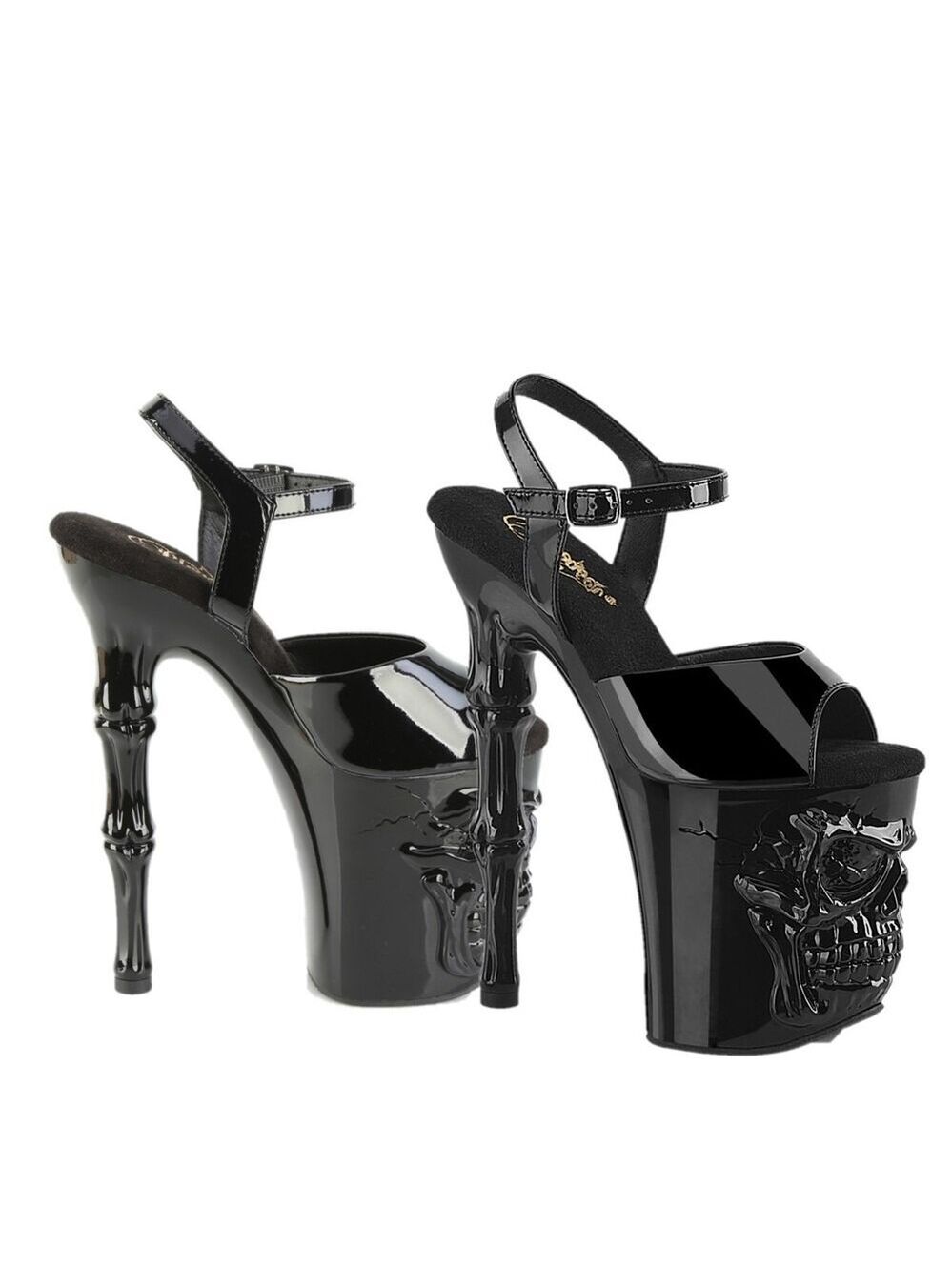 NIB Rapture Black Patent Skull & Bones 8" High Heel Platform Shoes